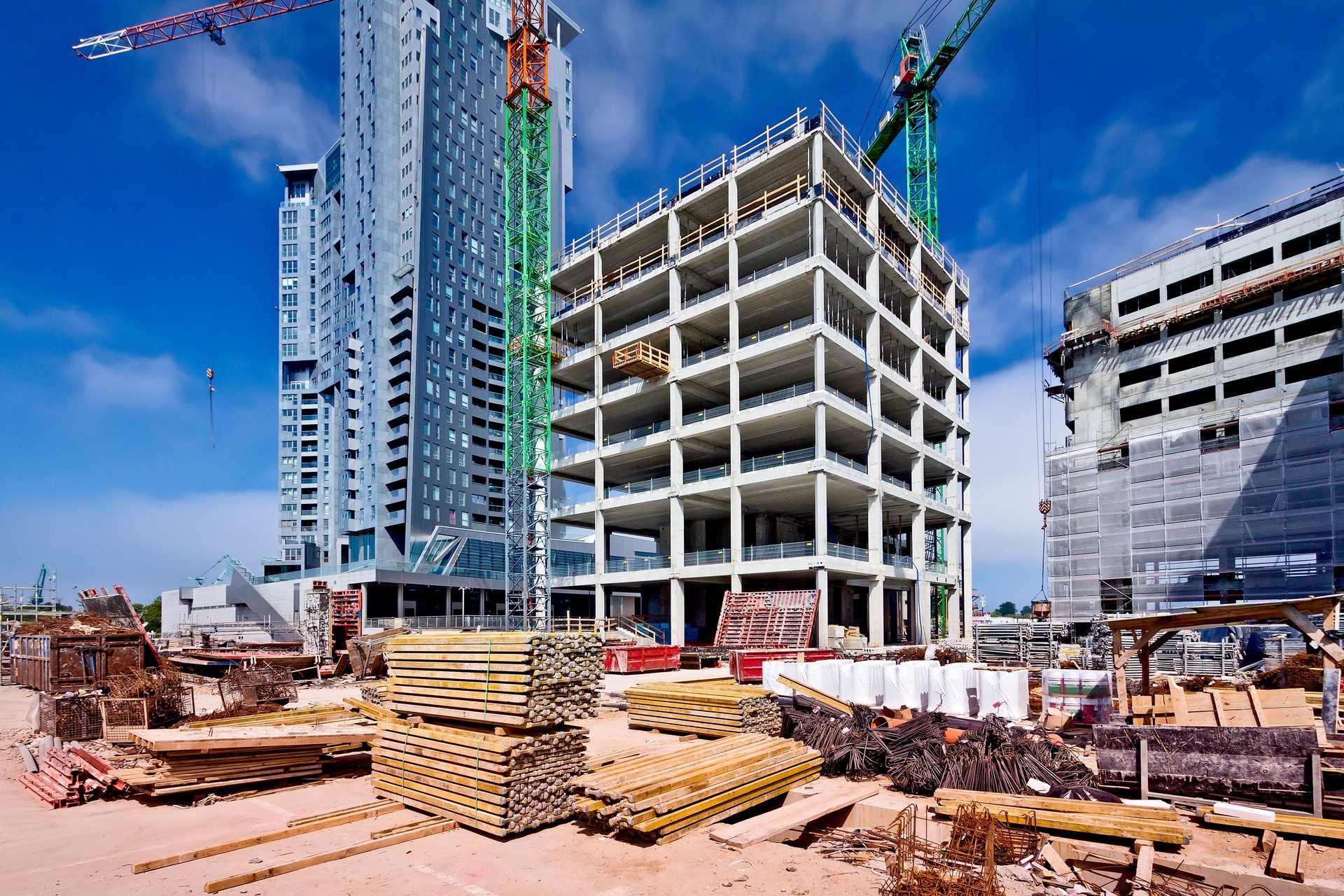 Modern skyscrapers under construction